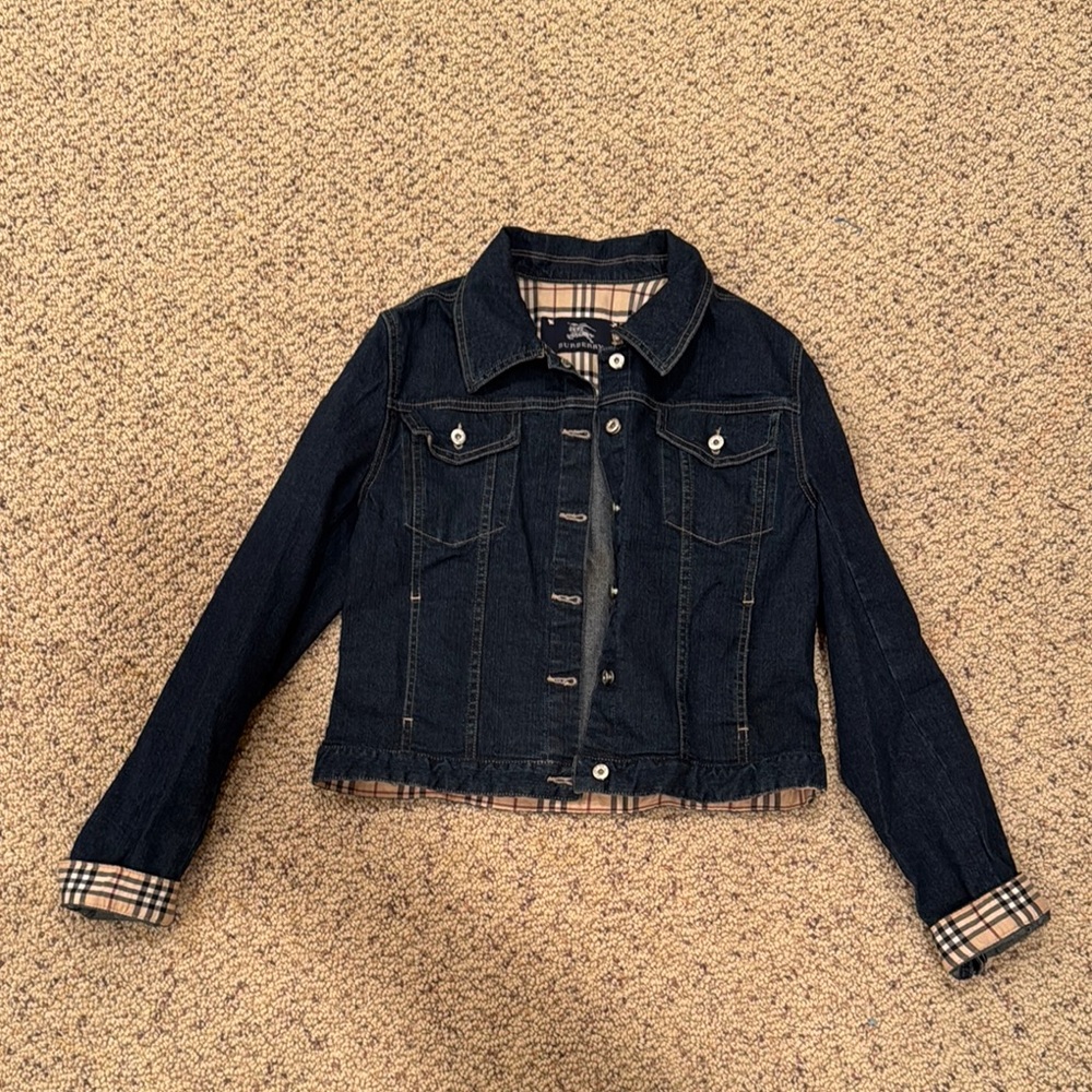 Burberry Kid’s Dark Blue Denim Jacket with Plaid Lining size 14